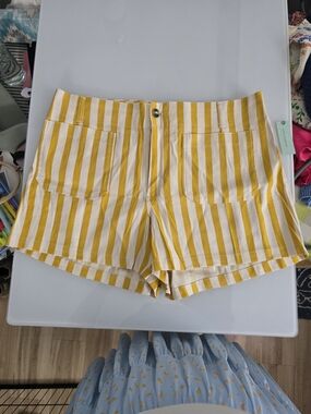 Anthropologie Yellow and White Striped High-Waist Shorts